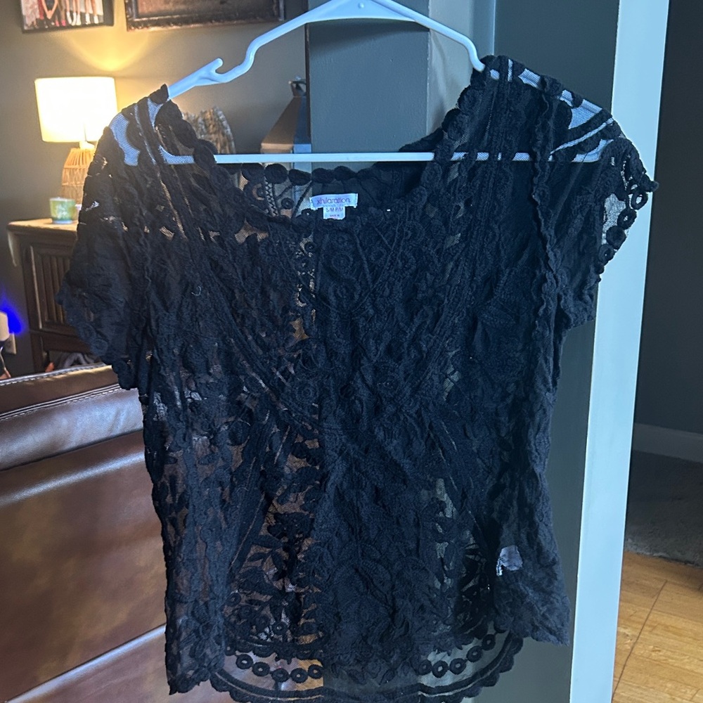 Xhilaration Black Sheer Lace Blouse
